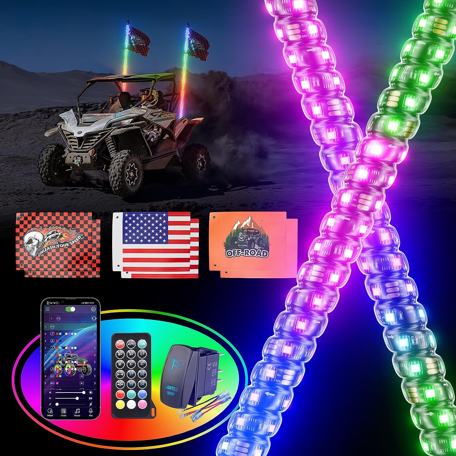 Ehaho LED Whip Lights for UTV ATV with Spring Base Ehaho US